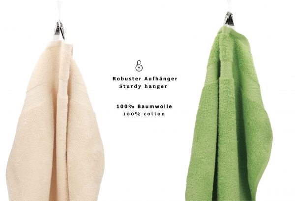 Betz 10 Piece Towel Set PREMIUM 100% Cotton 10 Guest Towels Colour: beige & apple green