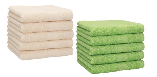 Betz 10 Piece Towel Set PREMIUM 100% Cotton 10 Guest Towels Colour: beige & apple green