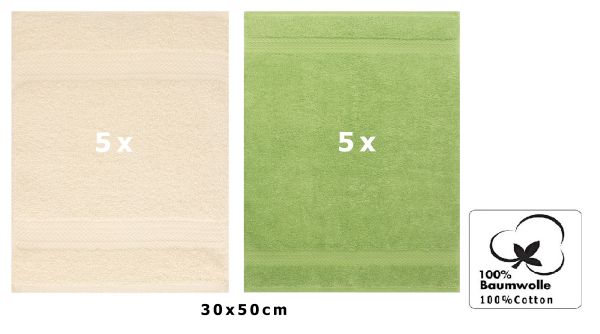 Betz 10 Toallas para invitados PREMIUM 100% algodón 30x50cm en beige y verde manzana