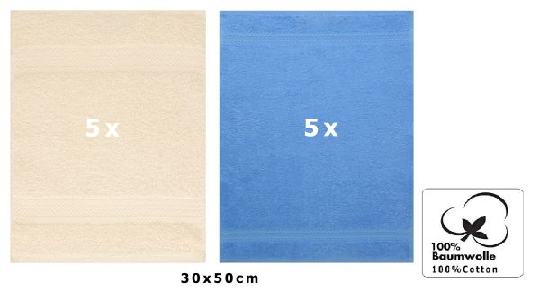 Betz 10 Piece Towel Set PREMIUM 100% Cotton 10 Guest Towels Colour: beige & light blue