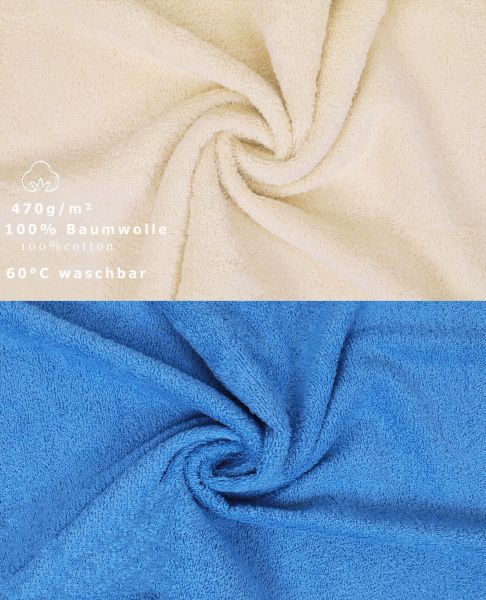 Lot de 10 serviettes d'invités Premium couleur: bleu clair & beige, taille 30 x 50 cm