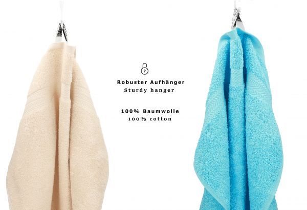 Set di 10 asciugamani per ospiti PREMIUM, colore: beige e turchese, misura:  30 x 50 cm