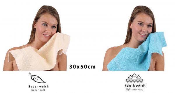 Set di 10 asciugamani per ospiti PREMIUM, colore: beige e turchese, misura:  30 x 50 cm