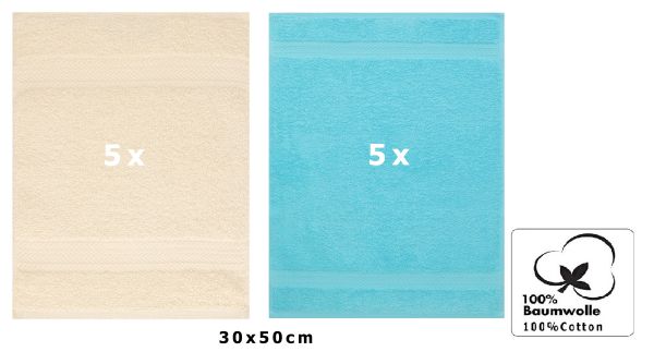 Betz 10 Toallas para invitados PREMIUM 100% algodón 30x50cm en beige y turquesa