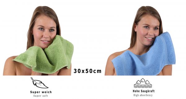 Betz 10 Stück Gästehandtücher PREMIUM 100%Baumwolle Gästetuch-Set 30x50 cm Farbe apfelgrün und hellblau