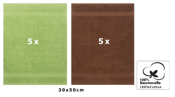 Betz 10 Stück Gästehandtücher PREMIUM 100%Baumwolle Gästetuch-Set 30x50 cm Farbe apfelgrün und nussbraun