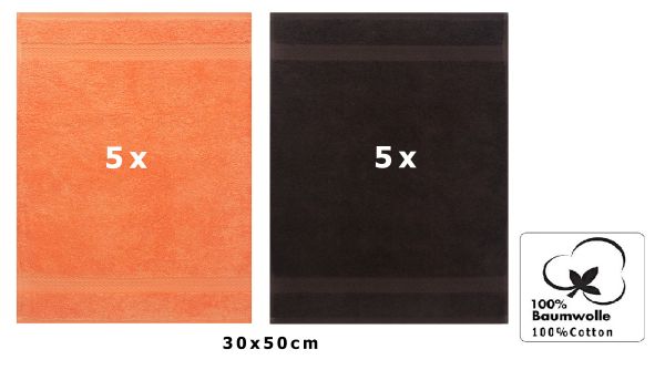 Betz 10 Stück Gästehandtücher PREMIUM 100%Baumwolle Gästetuch-Set 30x50 cm Farbe orange und dunkelbraun