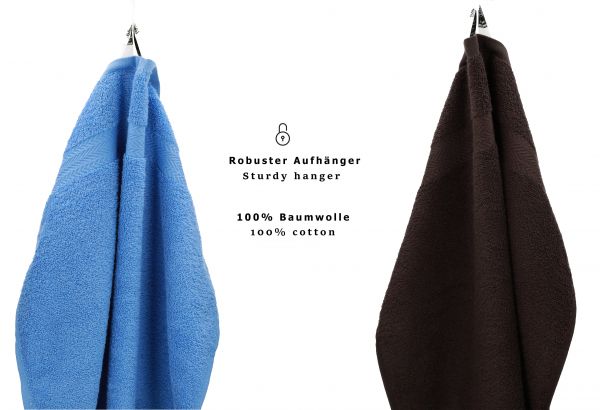 Betz 10 Piece Towel Set PREMIUM 100% Cotton 10 Guest Towels Colour: light blue & dark brown