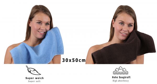 Betz 10 Piece Towel Set PREMIUM 100% Cotton 10 Guest Towels Colour: light blue & dark brown