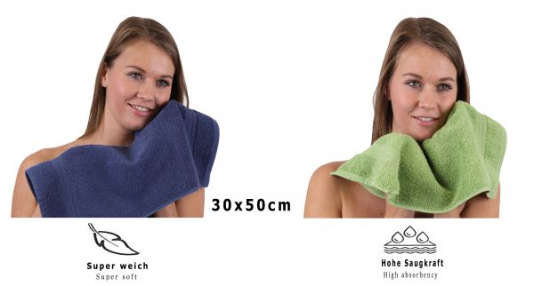 Betz 10 Piece Towel Set PREMIUM 100% Cotton 10 Guest Towels Colour: dark blue & apple green