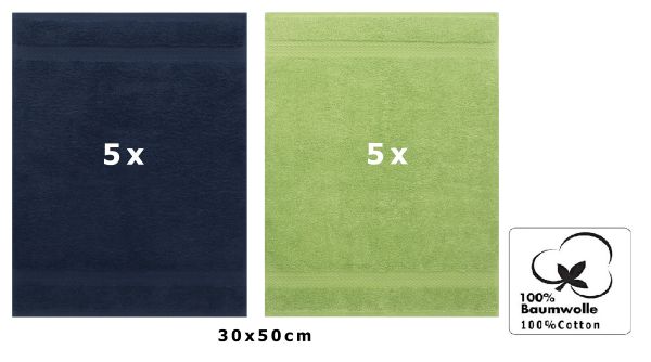 Betz 10 Stück Gästehandtücher PREMIUM 100%Baumwolle Gästetuch-Set 30x50 cm Farbe dunkelblau und apfelgrün