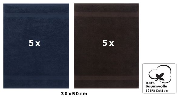 Betz 10 Stück Gästehandtücher PREMIUM 100%Baumwolle Gästetuch-Set 30x50 cm Farbe dunkelblau und dunkelbraun