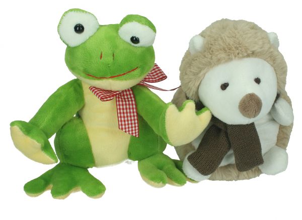 Betz lot de 2 peluches douces de 17-19 cm 2 amis : hérisson, grenouille