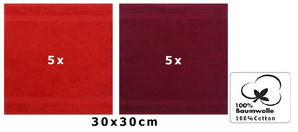 Betz 10 Stück Seiftücher PREMIUM 100% Baumwolle Seiflappen Set 30x30 cm Farbe rot und dunkelrot