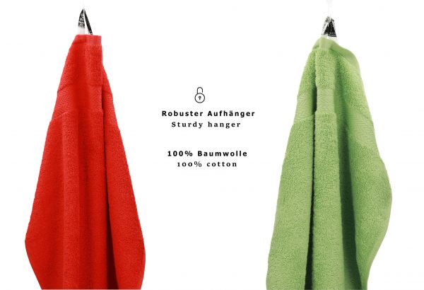 Betz 10 Stück Seiftücher PREMIUM 100% Baumwolle Seiflappen Set 30x30 cm Farbe rot und apfelgrün