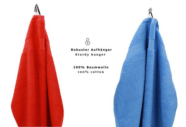 Betz Paquete de 10 piezas de toalla facial PREMIUM tamaño 30x30cm 100% algodón en rojo y azul celeste