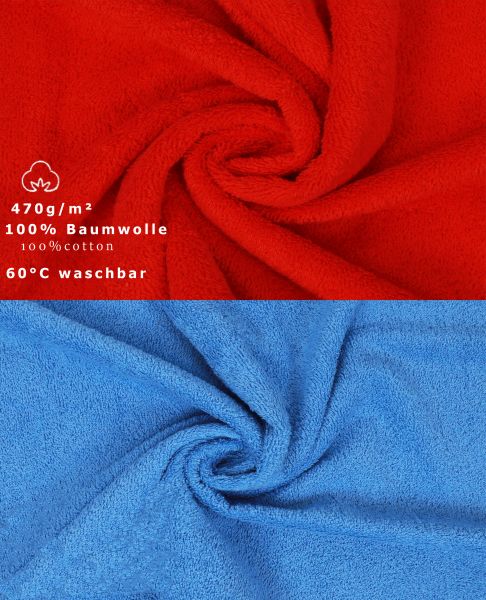 Betz Paquete de 10 piezas de toalla facial PREMIUM tamaño 30x30cm 100% algodón en rojo y azul celeste