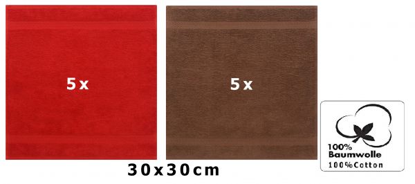 Betz 10 Stück Seiftücher PREMIUM 100% Baumwolle Seiflappen Set 30x30 cm Farbe rot und nussbraun