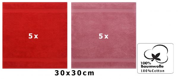 Betz 10 Stück Seiftücher PREMIUM 100% Baumwolle Seiflappen Set 30x30 cm Farbe rot und altrosa