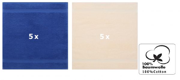 Betz 10 Stück Seiftücher PREMIUM 100% Baumwolle Seiflappen Set 30x30 cm Farbe royalblau und beige