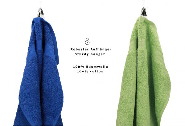 Betz 10 Stück Seiftücher PREMIUM 100% Baumwolle Seiflappen Set 30x30 cm Farbe royalblau und apfelgrün