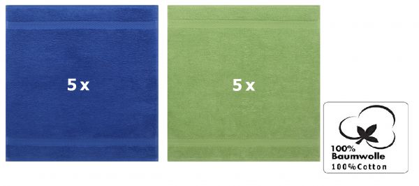Betz 10 Stück Seiftücher PREMIUM 100% Baumwolle Seiflappen Set 30x30 cm Farbe royalblau und apfelgrün