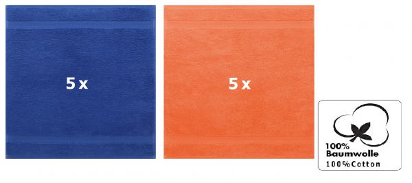 Betz 10 Stück Seiftücher PREMIUM 100% Baumwolle Seiflappen Set 30x30 cm Farbe royalblau und orange