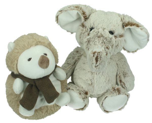 Betz Animalitos de peluche 2 unidades juguetes de peluche suaves ERIZO y ELEFANTE