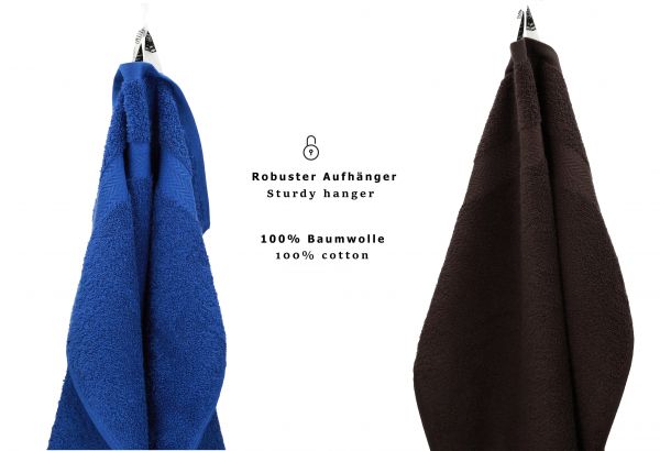 Betz 10 Stück Seiftücher PREMIUM 100% Baumwolle Seiflappen Set 30x30 cm Farbe royalblau und dunkelbraun