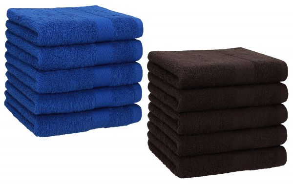 Betz 10 Stück Seiftücher PREMIUM 100% Baumwolle Seiflappen Set 30x30 cm Farbe royalblau und dunkelbraun