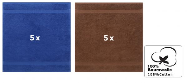 Betz 10 Stück Seiftücher PREMIUM 100% Baumwolle Seiflappen Set 30x30 cm Farbe royalblau und nuss