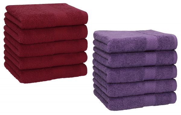 Betz Paquete de 10 piezas de toalla facial PREMIUM tamaño 30x30cm 100% algodón en rojo oscuro y morado