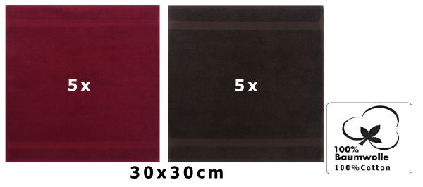 Betz 10 Piece Towel Set PREMIUM 100% Cotton 10 Face Cloths Colour: dark red & dark brown