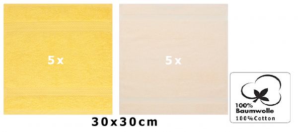 Betz 10 Stück Seiftücher PREMIUM 100% Baumwolle Seiflappen Set 30x30 cm Farbe gelb und beige