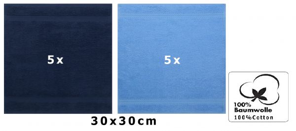 Betz 10 Stück Seiftücher PREMIUM 100% Baumwolle Seiflappen Set 30x30 cm Farbe dunkelblau und hellblau