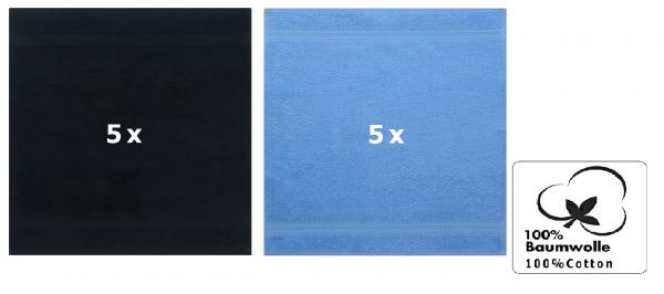 Betz 10 Stück Seiftücher PREMIUM 100% Baumwolle Seiflappen Set 30x30 cm Farbe schwarz und hellblau