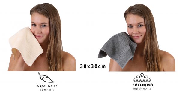 Betz Paquete de 10 toallas faciales PREMIUM 100% algodón 30x30 cm beige y antracita