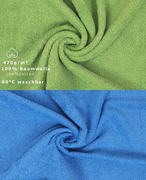Betz 10 Piece Towel Set PREMIUM 100% Cotton 10 Face Cloths Colour: apple green & light blue