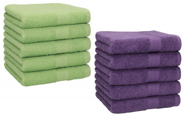 Betz 10 Piece Towel Set PREMIUM 100% Cotton 10 Face Cloths Colour: apple green & purple