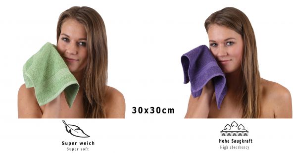 Betz 10 Piece Towel Set PREMIUM 100% Cotton 10 Face Cloths Colour: apple green & purple