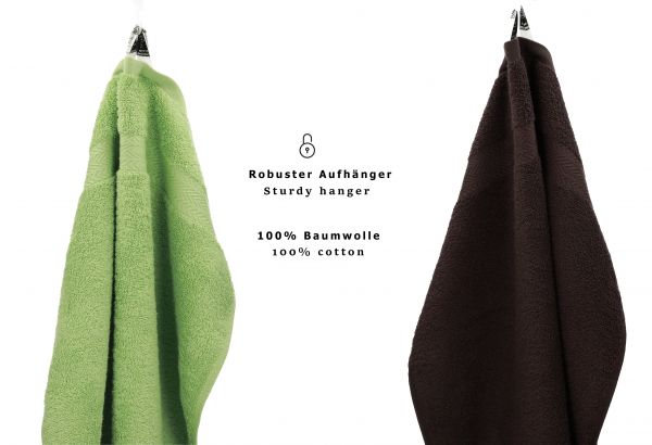 Lot de 10 serviettes débarbouillettes Premium couleur: vert pomme & marron foncé, taille: 30x30 cm de Betz