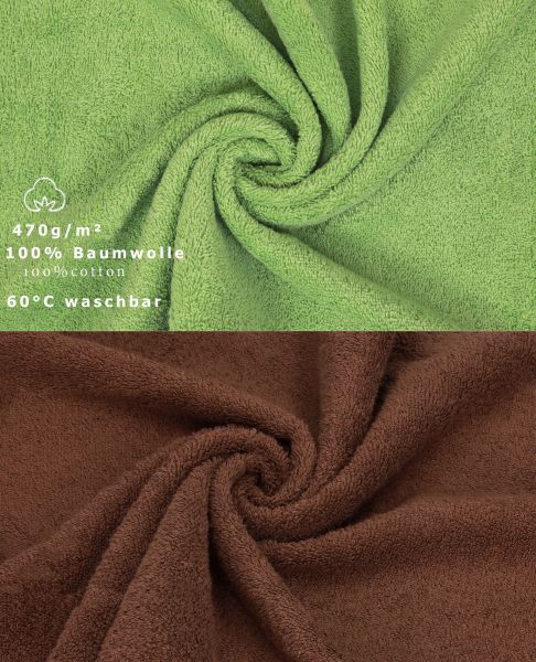 Betz Paquete de 10 piezas de toalla facial PREMIUM tamaño 30x30cm 100% algodón en verde manzana y marrón nuez