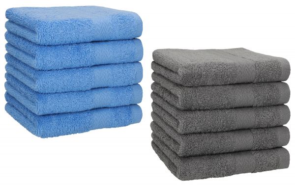 Betz 10 Stück Seiftücher PREMIUM 100% Baumwolle Seiflappen Set 30x30 cm Farbe blau und anthrazit