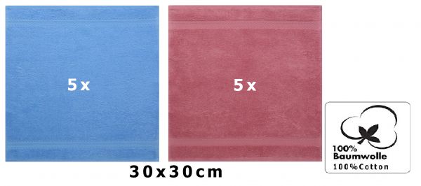 Betz 10 Stück Seiftücher PREMIUM 100% Baumwolle Seiflappen Set 30x30 cm Farbe hellblau und altrosa