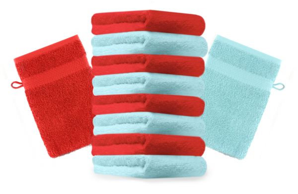 Betz Lot de 10 gants de toilette Premium rouge et turquoise, taille: 16x21 cm