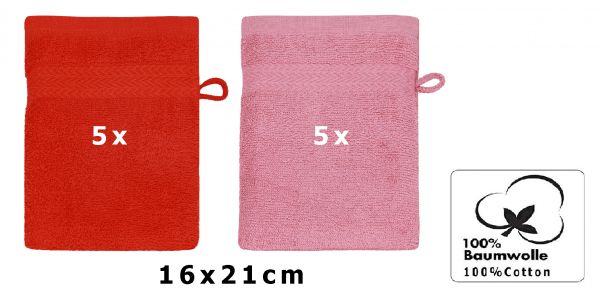 Betz 10 Stück Waschhandschuhe PREMIUM 100% Baumwolle Waschlappen Set 16x21 cm Farbe rot und altrosa