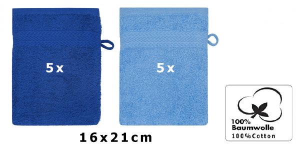 Betz Lot de 10 gants de toilette Premium bleu royal et bleu clair, taille: 16x21 cm