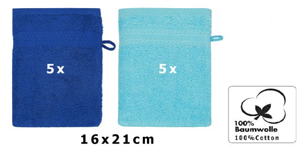 10 Piece Set Wash Mitts Premium Colour: royal blue and turquoise, Size: 16 x 21 cm