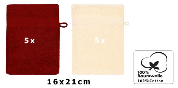 Manopla de baño Premium de 10 piezas, de color rojo oscuro y beige