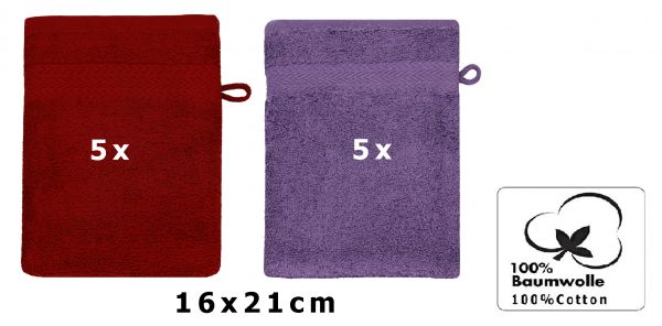 10 Piece Set Wash Mitts Premium Colour: dark red and purple, Size: 16 x 21 cm